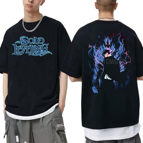 Jingho Chemise Décontractée À Manches Courtes Graphique Solo Levelingt pour Hommes Et Femmes T-Shirt Streetwear Quotidien Confortable (Noir * -4,Grand)