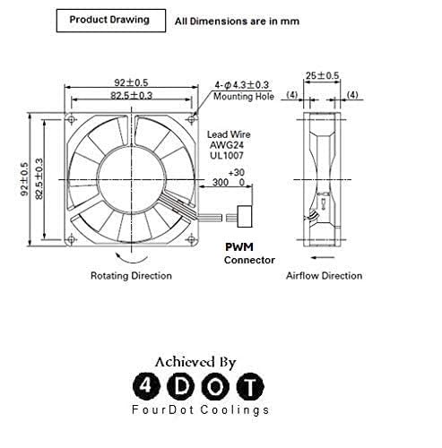 Image of Fourdot 92mm 4Inch Axial Cabinet Cooling Fan 12V Model-9225 (With PWM Connector)