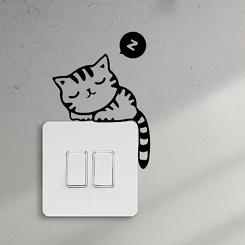 4 Pcs Cute Black Sleeping Cats Cartoon Wall Sticker, Light Switch Decor Decals, Family Diy Decor Art Car Stickers Home Decor Wall Art For Kids Living Room Office Decoration #TOP1