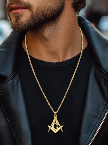 FaithHeart Masonic Necklace for Men, Freemason Compass Symbol 18K Gold Plated/Stainless Steel Free and Accepted Masons Pendant Jewelry with Gift Box3