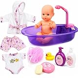 Liberty Imports Baby Bath Toys 13-Inch Little Newborn Doll Bath Set - Real Working Bathtub with Detachable Shower Spray and Accessories for Kids Pretend Play