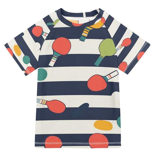 Jucciaco Boys Swing Shirts Tennis Bat Stripe Sport Rashguard Short Sleeve Kids T-Shirts Sun UPF 50+ Multicoloured