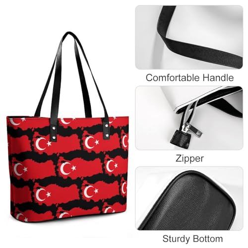 Turkey Flag Women's Leather Handbag Shoulder Bag Tote Purse Bags for Shopping Travel4