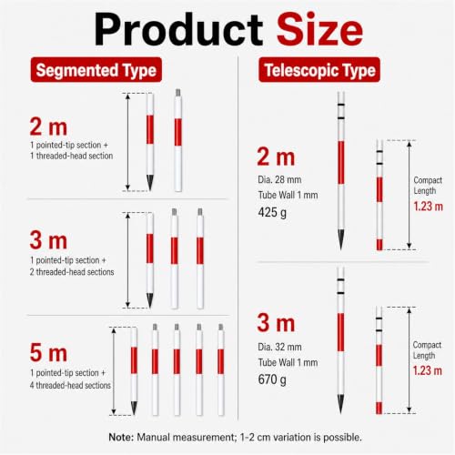 Poste topográfico de aluminio segmentado para replanteo de carreteras 3
