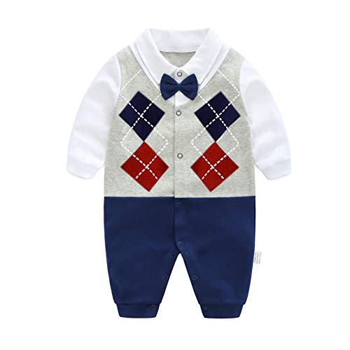 Image of GORBAST Newborn Baby Boys' Gentleman Romper Clothes Suit Long Sleeve Jumpsuit Outfit with Bow Tie