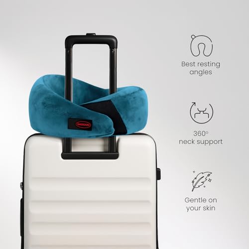 Image of Sassoon | Neck Pillow for Travelling |Memory Foam Travel Neck Pillow | with Adjustable Velcro Strap | Perfect for Airplane, Car, Train, Bus Travel with Cover & Machine Washable - Teal, Standard Size