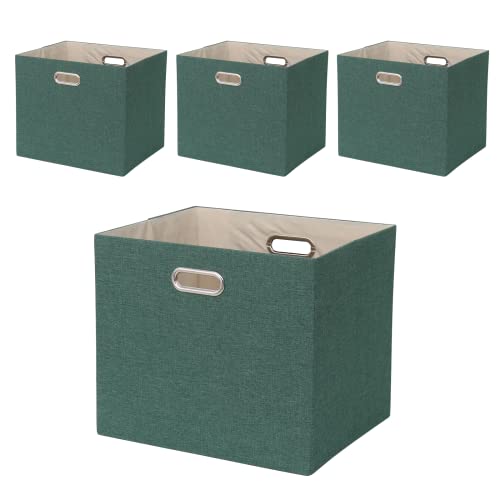 Fboxac Storage Bins Rectangle13×15 Polyester Foldable Box With Handles, Collapsible Organization Basket Set Of 4 Large Capacity Drawer For Closet Shelf Cabinet Bookcase Bedroom, Grass Green #TOP3