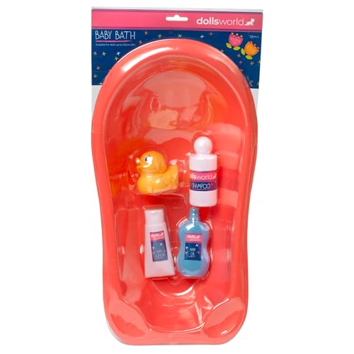 Dolls World from Peterkin | Bath Set | Includes bath 3 roleplay bottles (shampoo baby lotion baby oil) and duck toy | Dolls & Accessories | Ages 18m+