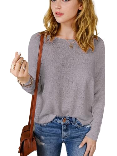 Image of Womens's Drop Shoulder Casual Loose Crewneck Lightweight Long Sleeve Pullover Sweaters