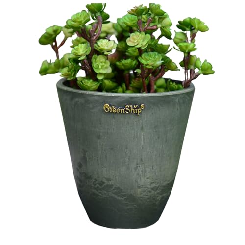 Greenship 植木鉢 4号 鉢カバー 小型テーブル鉢 プラスチック石複合材 石柄V型 おしゃれ 鉢カバー オリーブグリーン