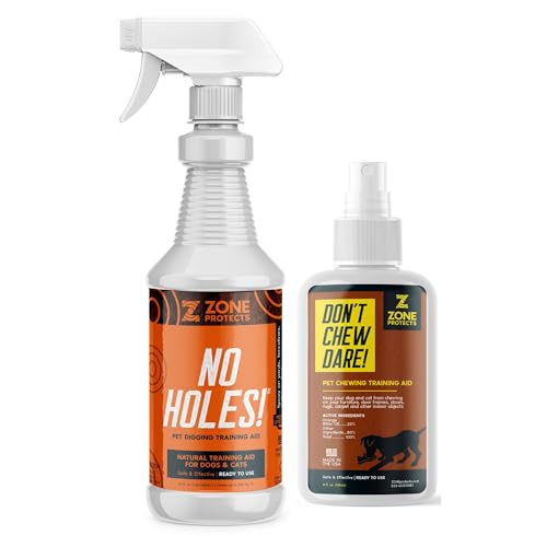 Zone Protects in & Out Bad Dog Bundle – 32oz No Holes Digging Prevention + 4oz Don't Chew Dare Chewing Deterrent, Stop Pet Digging & Chewing!