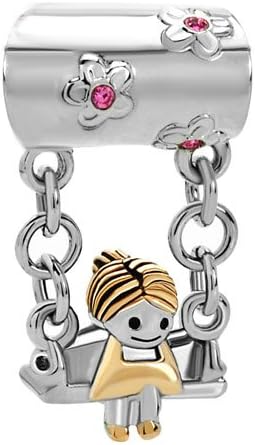 Swing Charm Compatible with Pandora Charm Bracelets Women Pink Flower CZ Family Daughter Granddaughter Girlfriend Sister Birthday