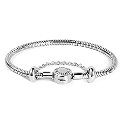 GNOCE Charm Bracelet Stainless Steel Snake Chain Metal Basic Charm Bracelet DIY Bangle with Round shaped Clasp (Stainless Steel, 21)