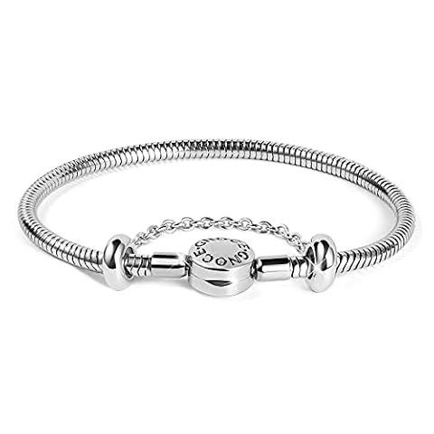 GNOCE Charm Bransoletka ze stali nierdzewnej łańcuszek wężowy metalowa podstawowa bransoletka z zawieszką DIY bransoletka z okrągłym zapięciem, Jeden rozmiar, Stal nierdzewna