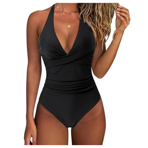 SUUKSESS Women Sexy Tummy Control One Piece Swimsuits Halter Push Up Monokini Bathing Suits (Black, L)