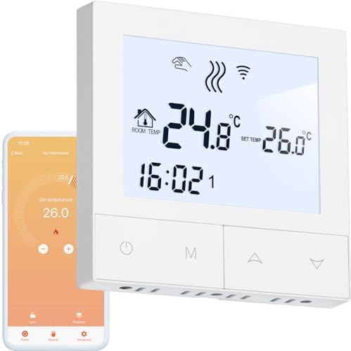 Beok Thermostat WiFi, Tuya Fussbodenheizung Thermostat Digital für Elektrische Fußbodenheizung Raumthermostat Intelligenter Heizungsthermostat Kompatibel Alexa, Google Home, 16A TD