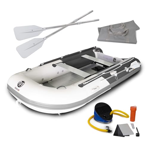 DA-330 Gommone Gonfiabile, 330 cm, grigio - grigio scuro, fondo in alluminio, con accessori, barca da pesca, barca a paddle, barca a motore categoria C