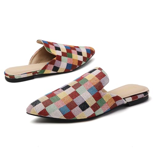 Image of Tilocow Women's Pointed Toe Flat Mules Backless Slip On Loafers