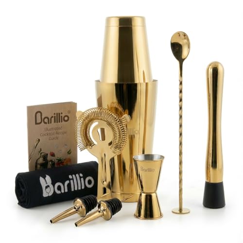 Barillio Gold Boston Shaker Set - Stainless-Steel, Weighted Martini Cocktail Shaker Set w/Strainer...