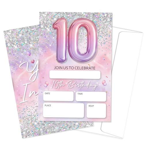 Invitaciones holográficas de cumpleaños infantiles con purpurina rosa