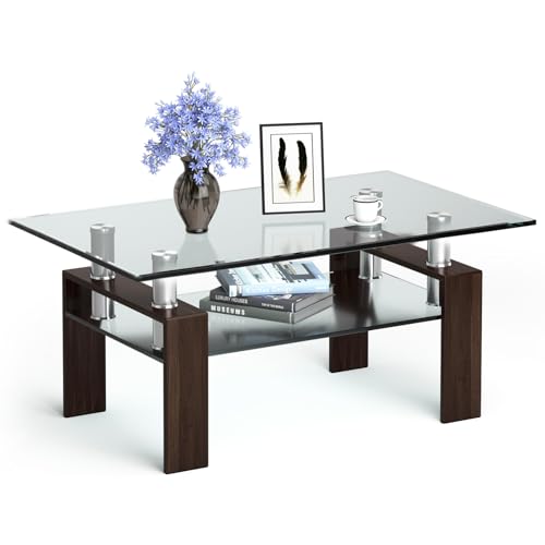 COSTWAY Table Basse en Verre Design Moderne, Forme Rectangulaire ...