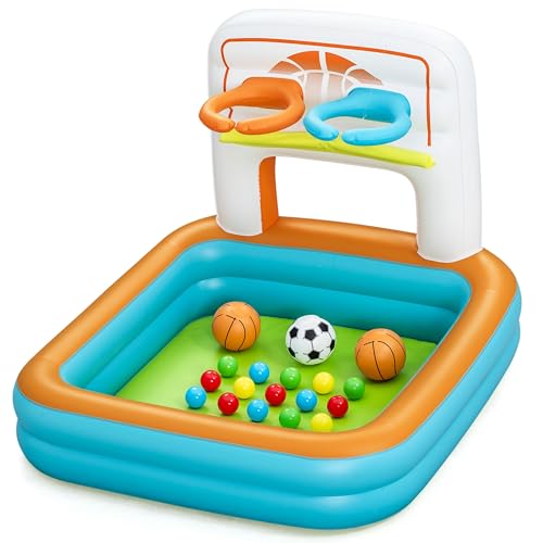Bestway Piscine à balles Gonflable 3 en 1 Kick 'N Swish avec 18 balles - 120 cm x 107 cm x 84 cm - Multicolore