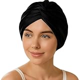 ANBOO Seidenhaube zum Schlafen Locken & Bonnet Seide – Satin Schlafhaube für Lange Haare, 24x25cm Haarhaube gegen Frizz & Haarbruch, Bequem & Rutschfest (Schwarz)