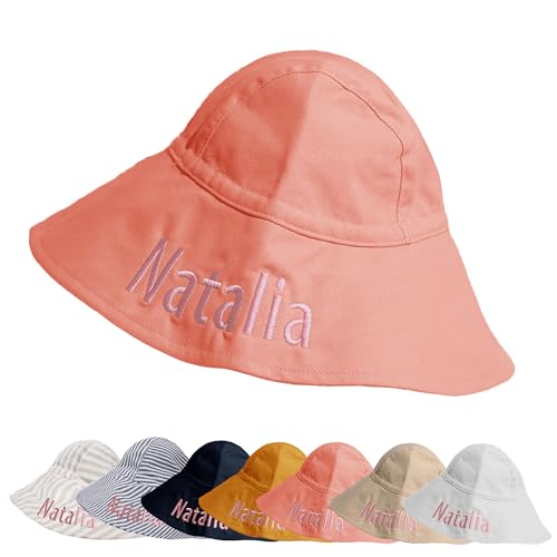 Tivhelrf Sombrero de pescador bordado personalizado con nombre, sombrero de playa de ala ancha, UPF 50+ SML, ros a(Flesh Pink), M