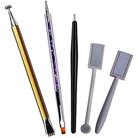 Nail Magnet Tool Set 5Pcs,Nail Art Kit Double Head Flower Design Nail Magnet Pen And Strong Magnet Stick Board Dotting Pens, Idea For DIY 3D Magnetic Cat Eye UV Gel Polish Nail Art Accessories Cover