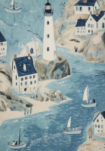 Tableau sur toile paysage marin et village côtier pour déco murale