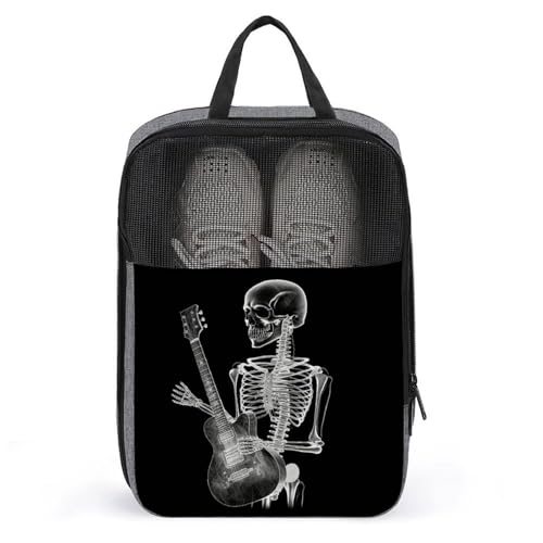 Abstract X-ray Skull Skeleton Playing Guitar Shoe Bags for Travel Water-Resistant Shoes Pouch with Handle Fashion Shoe Organizer with Zipper Closure Portable Sneaker Carrier for Men & Women Daily Use
