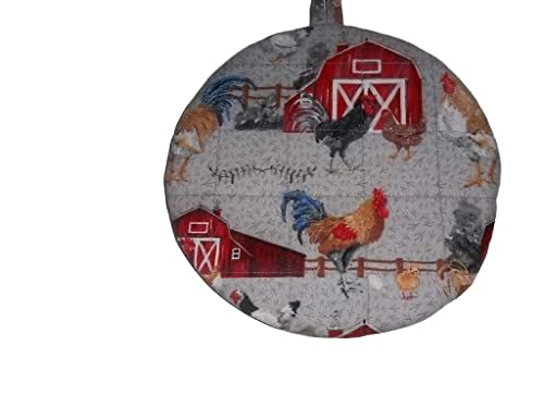 Pot Holders Heat Resistant Barn Yard Chickens and Roosters Potholders Handmade Double Insulated Quilted Hot Pads Trivets 9 inches Round