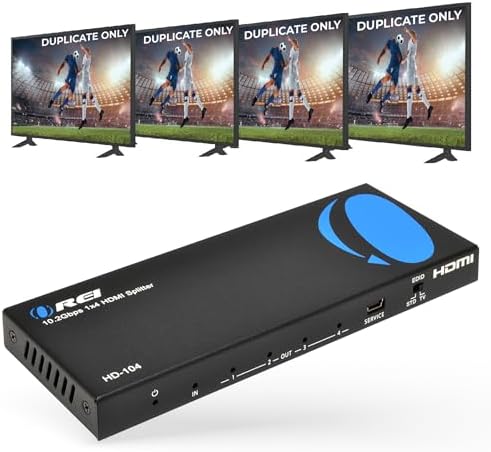 OREI HDMI Splitter 1 in 4 Out with Resolutions up to 4K @ 30Hz HDMI 1.4 & HDCP 1.4 Compliant, EDID Management, 3D Support, and Easy Plug and Play Installation, Does not Extend/Mirror Only (HD-104)