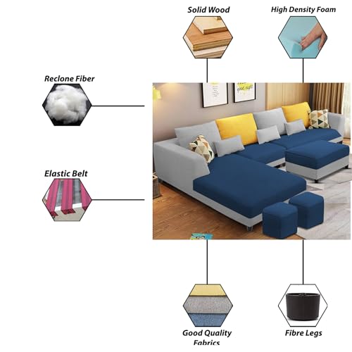 Image of Galib LHS 8 Seater L Shape Sofa Set for Living Room (Blue Grey Fabric) Premium Fabric Sofa