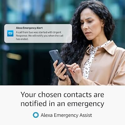 Echo Spot (newest model), Glacier White, bundle with Alexa Emergency Assist (monthly auto-renewal subscription)