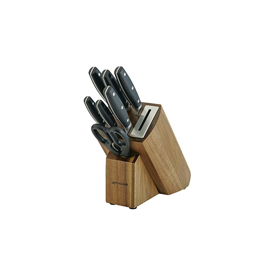 Anolon AlwaysSharp Japanese Steel Knife Block Set with Built-In Sharpener, 8 Piece