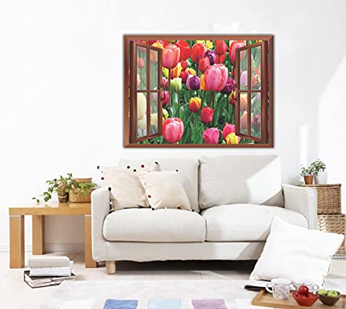 Image of CVANU Creative Window View Home Decor, Beautiful Garden of Colourful Flowers, Removable Window Wall Stickers /Decals for Living Room,Bed Room etc Cv 27