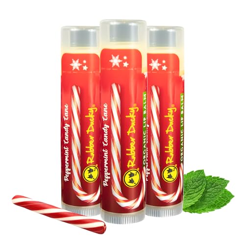 Rubber Ducky - Lip Balm, Candy Cane Peppermint Flavor - Organic & Minty Moisturizer for Dry & Chapped Lips, Christmas Stocking Stuffer & Winter Holiday Gifts, Natural Lip Hydration (3-PACK)
