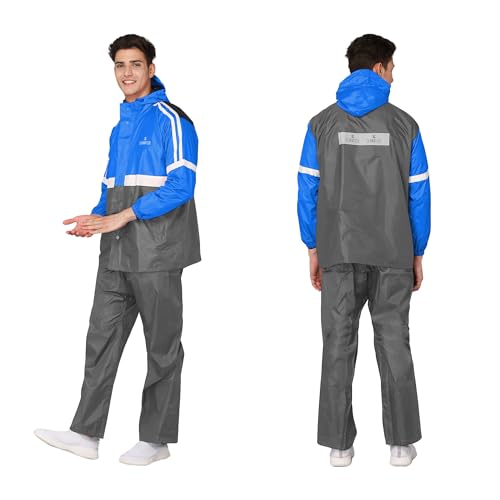 Image of THE CLOWNFISH Men's Waterproof Casual Style Polyester Double Coating Reversible Raincoat With Hood And Reflector Logo At Back For Night Travelling