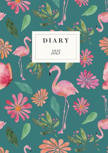 2025 A5 Week to View Diary: January 2025 to December 2025 Daily Planner Organiser with UK key dates and observance: Flamingo design in softback with glossy finish