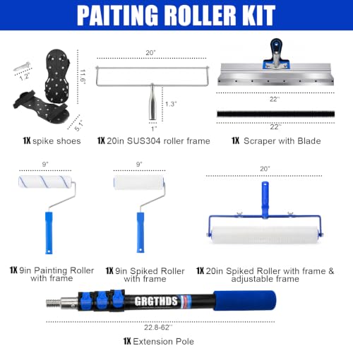 Kit de Herramientas para Piso de Cemento Autonivelante con Poste Telescópico, Marco Ajustable para Rodillo, Rastrillo Autonivelante, Zapatos con Púas y Rodillos para Pintura para Proyectos en Concreto, Garaje y Resina miniatura 5