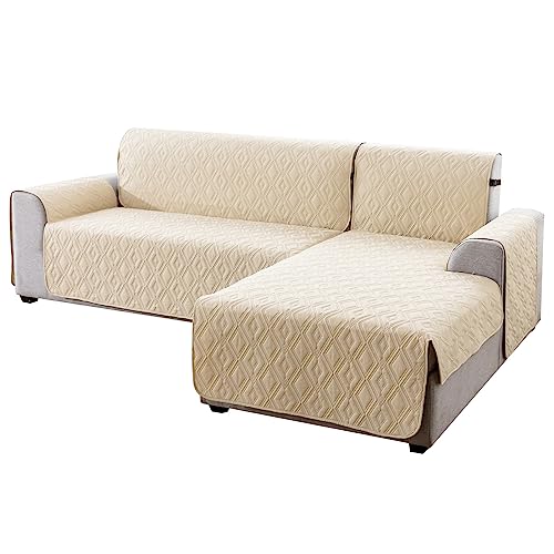 Genina Sectional Couch Covers For Dogs L Shaped Sofa Covers Chaise Lounge Cover Reversible Sofa Cover Sectional Furniture Protector For Pets, Kids (Beige, X-Large) #TOP4