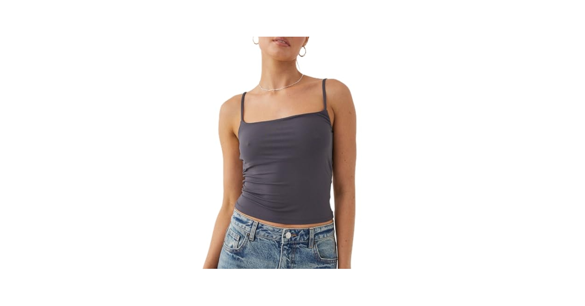 Women Y2k Spaghetti Strap Crop Top Square Neck Double