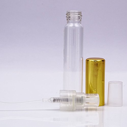 MT Bottles & Jars 50 Stück Nachfüllbar Leeres Glas mit Weißen Zerstäuber Duftstoffspray-Zerstäuber Flasche Parfüm Goldene Kappe Glasflasche Ätherische Öle Flaschen 10 ml ...