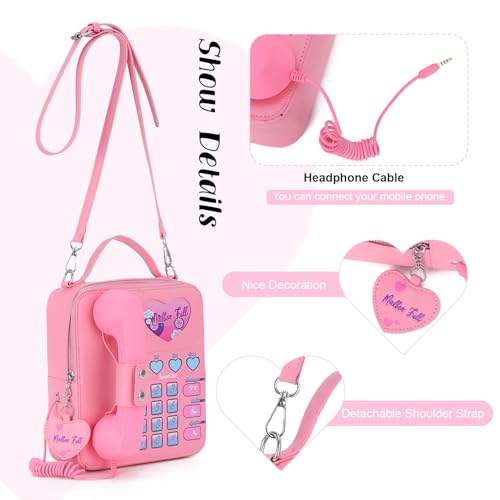 KUANG! Women Novelty Telephone Bag Chain Shoulder Handbag Leather Phone Shaped Purse Top Handle Crossbody Bag for Girls4