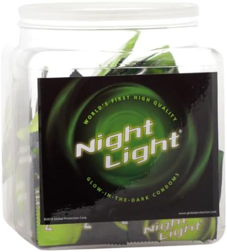Night Light Glow-in-The Dark Premium Latex Condoms with Silver Pocket Case, 72 Count Display Bowl