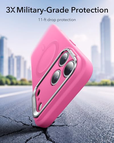 Image of ESR Silicone Case for iPhone 17 Pro, Built-in Camera Stash Stand Compatible with MagSafe, Military-Grade Drop Protection Magnetic Phone Case, Cloud Series, Rosy Pink