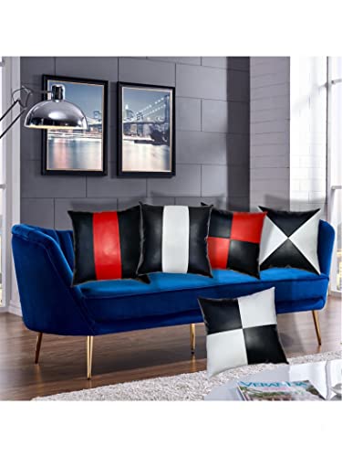 Thick Genuine Leather Pillow Cover Black Decorative For Couch Throw Pillow Case Black Leather Cushion Cover Solid Color (16''X16'') #TOP4