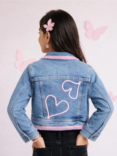 Image of Girls Full Sleeve Solid Crop Denim Jacket