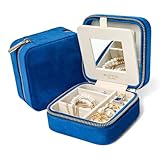 BLUTETE Travel Jewelry Box Organizer Velvet Travel Case With Mirror Ring Earrings Necklaces Storage Organizer Box (Midnight Blue)